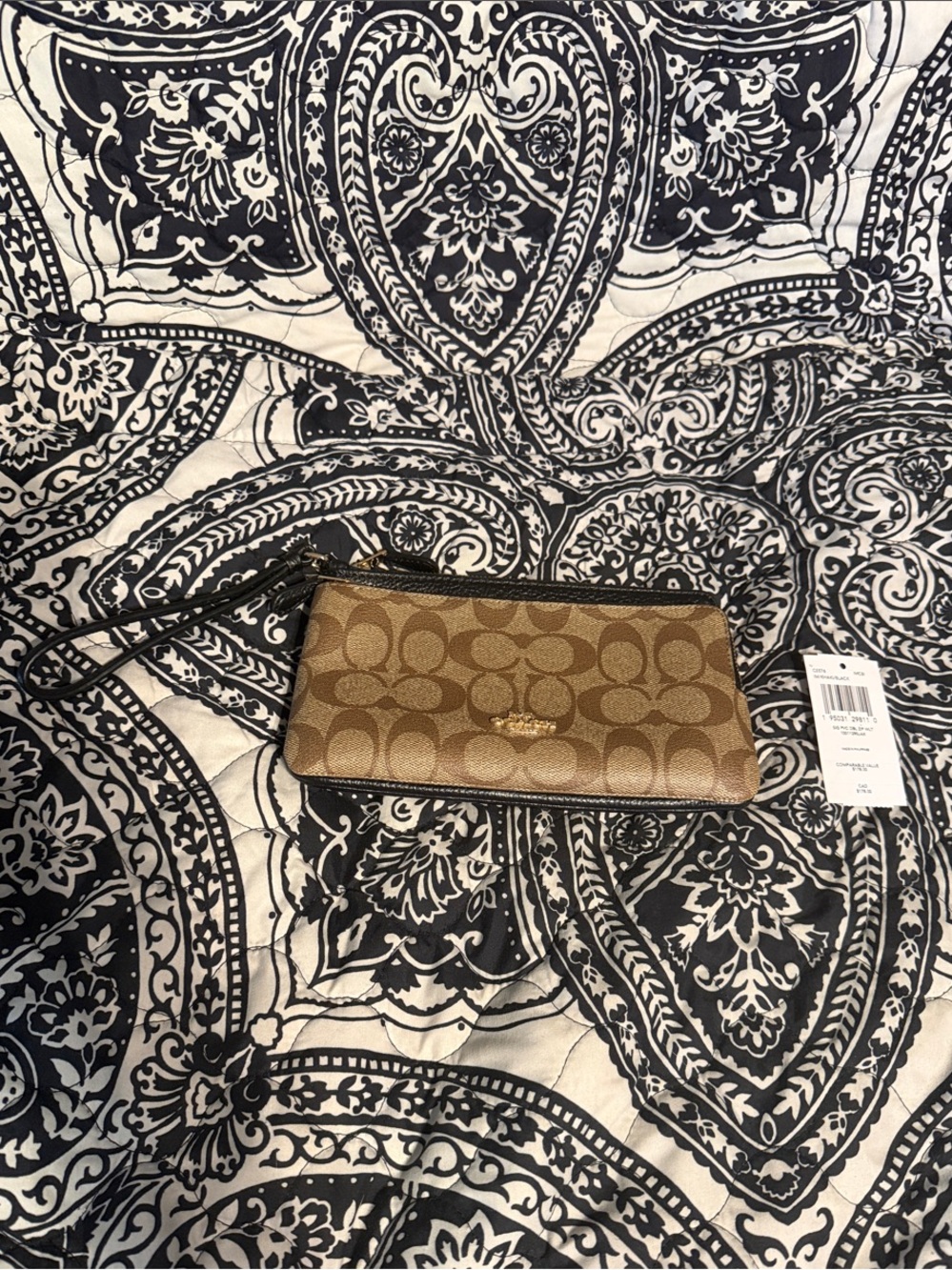 Coach Brown Signature Canvas Wristlet with Gold Hardware 8x5